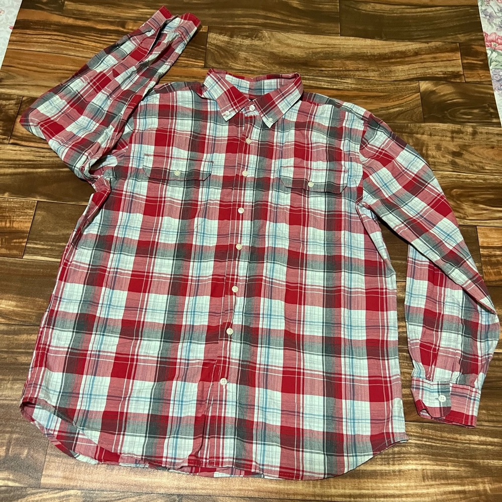 Gap men’s red and gray plaid long sleeve button up classic fit shirt size XL